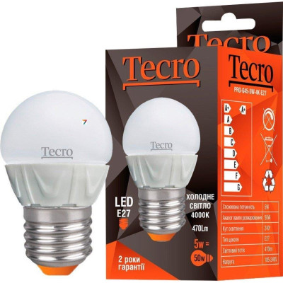 Лампа світлодіодна Tecro 5W E27 4000K (PRO-G45-5W-4K-E27) Лампа світлодіодна Tecro 5W E27 4000K (PRO-G45-5W-4K-E27)