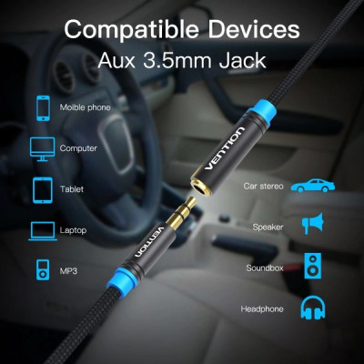 Кабель Vention 3.5 мм - 3.5 мм (M/F), 1 м, Black (VAB-B06-B100-M) Кабель Vention 3.5 мм - 3.5 мм (M/F), 1 м, Black (VAB-B06-B100-M)