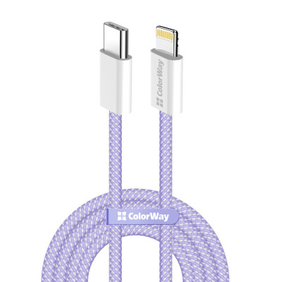 Кабель ColorWay Lightning + USB Type-C (M/M), 3.0 А, 1 м, Purple (CW-CBPDCL061-PU) Кабель ColorWay Lightning + USB Type-C (M/M), 3.0 А, 1 м, Purple (CW-CBPDCL061-PU)