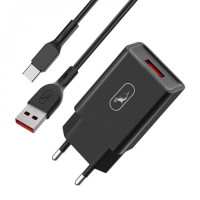 Зарядний пристрій SkyDolphin SC36T (1USB, 2.4A) Black (SDMZP-000175) + кабель USB Type-C Зарядний пристрій SkyDolphin SC36T (1USB, 2.4A) Black (SDMZP-000175) + кабель USB Type-C