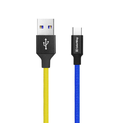Кабель ColorWay USB - USB Type-C (M/M), 2.4 А, 1 м, Blue/Yellow (CW-CBUC052-BLY) Кабель ColorWay USB - USB Type-C (M/M), 2.4 А, 1 м, Blue/Yellow (CW-CBUC052-BLY)