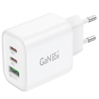 Зарядний пристрій Foneng GaN10 (1хUSB, 2хUSB-C) 65W White (GaN10-EU-CH-TC-W) + кабель USB Type-C Зарядний пристрій Foneng GaN10 (1хUSB, 2хUSB-C) 65W White (GaN10-EU-CH-TC-W) + кабель USB Type-C