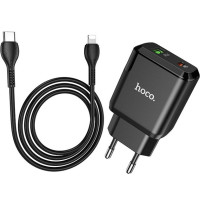 Мережевий зарядний пристрій Hoco N5 (1USB 3A QC3.0 + 1 PD Type-C) Black (S25719) + кабель Lightning Мережевий зарядний пристрій Hoco N5 (1USB 3A QC3.0 + 1 PD Type-C) Black (S25719) + кабель Lightning