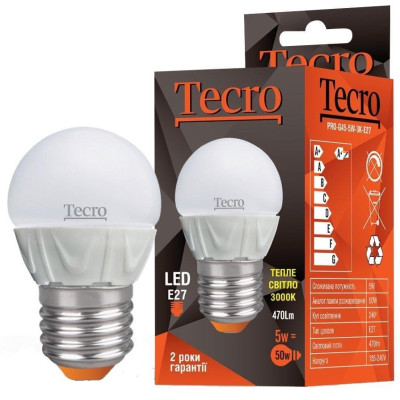 Лампа світлодіодна Tecro 5W E27 3000K (PRO-G45-5W-3K-E27) Лампа світлодіодна Tecro 5W E27 3000K (PRO-G45-5W-3K-E27)