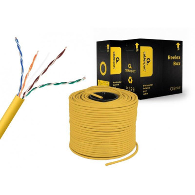Кабель вита пара Cablexpert (UPC-5004E-SOL-Y) CAT5e, алюміній під міддю (CCA з AWG24), неекранований, жовтий, 305м Кабель вита пара Cablexpert (UPC-5004E-SOL-Y) CAT5e, алюміній під міддю (CCA з AWG24), неекранований, жовтий, 305м