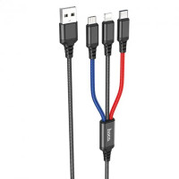 Кабель Hoco X76 Super Charging 3in1 USB - Lightning/micro USB/USB-C (M/M), 2A, 1 м, Black/Red/Blue (K25610) Кабель Hoco X76 Super Charging 3in1 USB - Lightning/micro USB/USB-C (M/M), 2A, 1 м, Black/Red/Blue (K25610)
