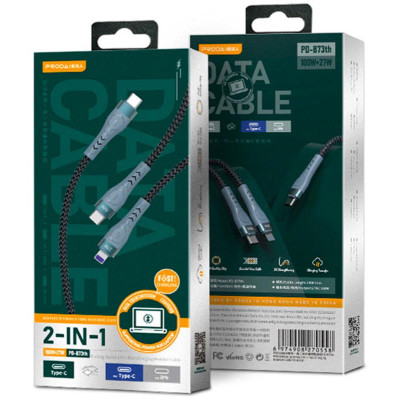 Кабель Proda PD-B73th USB Type C - USB Type-C + Lightning (M/M), 5 А, 1.3 м, Black (PD-B73th-BK) Кабель Proda PD-B73th USB Type C - USB Type-C + Lightning (M/M), 5 А, 1.3 м, Black (PD-B73th-BK)