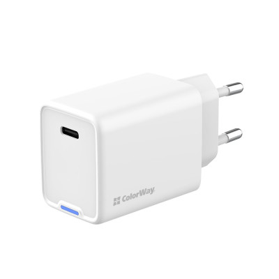 Мережевий зарядний пристрій ColorWay GaN Mini 45W PD Port PPS USB-C White (CW-CHS057PD-WT)