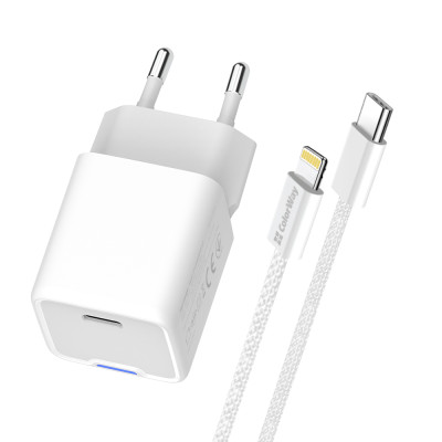Мережевий зарядний пристрій ColorWay GaN Mini 20W PD Port PPS USB-C White (CW-CHS059PD-WT) + кабель Lightning Мережевий зарядний пристрій ColorWay GaN Mini 20W PD Port PPS USB-C White (CW-CHS059PD-WT) + кабель Lightning