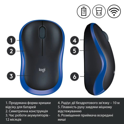 Миша бездротова Logitech M185 Blue (910-002239) Миша бездротова Logitech M185 Blue (910-002239)