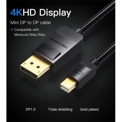 Кабель Vention MiniDisplayPort - DisplayPort V 1.2 (M/M), 3 м, чорний (HAABI) Кабель Vention MiniDisplayPort - DisplayPort V 1.2 (M/M), 3 м, чорний (HAABI)