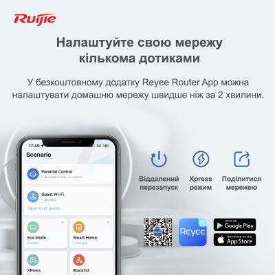 Бездротовий маршрутизатор Ruijie Reyee RG-EW1200G PRO Бездротовий маршрутизатор Ruijie Reyee RG-EW1200G PRO