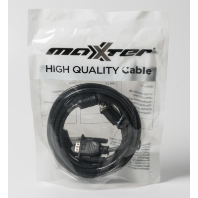 Кабель Maxxter VGA - VGA (M/M), HD15, 3+4C, з 2-ма феритами, 3 м, чорний (V-VGA-10) пакет Кабель Maxxter VGA - VGA (M/M), HD15, 3+4C, з 2-ма феритами, 3 м, чорний (V-VGA-10) пакет