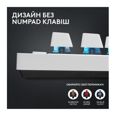 Клавiатура бездротова Logitech G PRO X TKL Lightspeed White Tactile (920-012148)