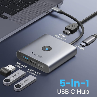 USB-хаб Orico FAX3-5P-GY-EP USB Type-C 3-в-1 Grey (CA914227) USB-хаб Orico FAX3-5P-GY-EP USB Type-C 3-в-1 Grey (CA914227)