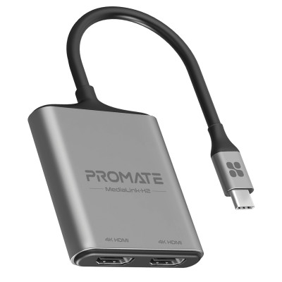 Адаптер Promate MediaLink-H2 USB Type-C - 2xHDMI (M/F) Grey Адаптер Promate MediaLink-H2 USB Type-C - 2xHDMI (M/F) Grey