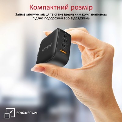 Зарядний пристрій Promate GaNPort4-100PD 100W Black Зарядний пристрій Promate GaNPort4-100PD 100W Black