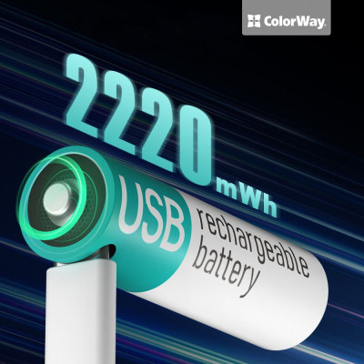 Акумулятор USB-C ColorWay (CW-UBAA-10) AA/HR06 Li-Pol 2220 mAh BL 2шт Акумулятор USB-C ColorWay (CW-UBAA-10) AA/HR06 Li-Pol 2220 mAh BL 2шт