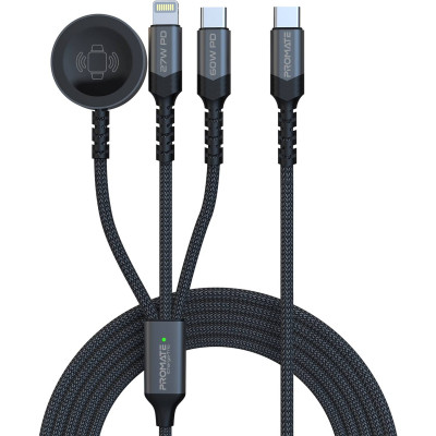 Кабель Promate USB Type-C - USB Type-C (M/M) Lightning 27W 60W Apple MagSafe 1 2.5W, 4A, 1.5 м, Black (icharge-trio.black) Кабель Promate USB Type-C - USB Type-C (M/M) Lightning 27W 60W Apple MagSafe 1 2.5W, 4A, 1.5 м, Black (icharge-trio.black)