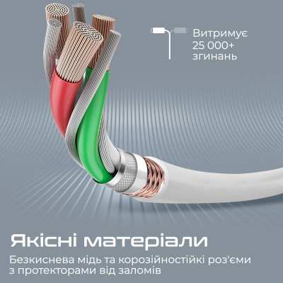 Кабель Promate PowerLine-Ci120 USB Type-C - Lightning (M/M), 3 A, 20 W, 1.2 м, White Кабель Promate PowerLine-Ci120 USB Type-C - Lightning (M/M), 3 A, 20 W, 1.2 м, White