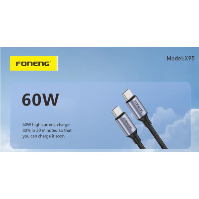Кабель Foneng X95 Metal Head Braided Cable USB-C - USB-C (M/M) 60W 1.2 м Black (X95-CA-TCTC) Кабель Foneng X95 Metal Head Braided Cable USB-C - USB-C (M/M) 60W 1.2 м Black (X95-CA-TCTC)