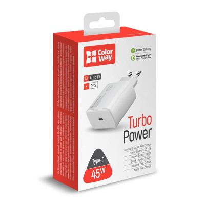 Мережевий зарядний пристрій ColorWay Power Delivery Port PPS (1USB-Cx3A) (45W) White (CW-CHS034PD-WT) Мережевий зарядний пристрій ColorWay Power Delivery Port PPS (1USB-Cx3A) (45W) White (CW-CHS034PD-WT)