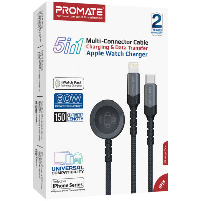 Кабель Promate USB Type-C - USB Type-C (M/M) Lightning 27W 60W Apple MagSafe 1 2.5W, 4A, 1.5 м, Black (icharge-trio.black) Кабель Promate USB Type-C - USB Type-C (M/M) Lightning 27W 60W Apple MagSafe 1 2.5W, 4A, 1.5 м, Black (icharge-trio.black)