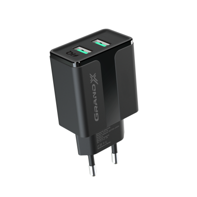 Мережевий зарядний пристрій Grand-X CH-15B (2xUSB 2.1A) Black