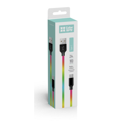 Кабель ColorWay USB - USB Type-C (M/M), 2.4 А, 1 м, Multicolor (CW-CBUC018-MC) Кабель ColorWay USB - USB Type-C (M/M), 2.4 А, 1 м, Multicolor (CW-CBUC018-MC)