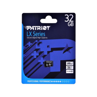 Карта пам`яті MicroSDHC 32GB UHS-I Class 10 Patriot LX (PSF32GMDC10) Карта пам`яті MicroSDHC 32GB UHS-I Class 10 Patriot LX (PSF32GMDC10)