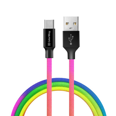 Кабель ColorWay USB - USB Type-C (M/M), 2.4 А, 1 м, Multicolor (CW-CBUC018-MC) Кабель ColorWay USB - USB Type-C (M/M), 2.4 А, 1 м, Multicolor (CW-CBUC018-MC)