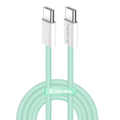 Кабель ColorWay USB Type-C + USB Type-C (M/M), 3.0 А, 1 м, Green (CW-CBPDCC061-G) Кабель ColorWay USB Type-C + USB Type-C (M/M), 3.0 А, 1 м, Green (CW-CBPDCC061-G)
