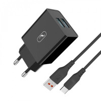 Зарядний пристрій SkyDolphin SC30T (2USB, 2.1A) Black (SDMZP-000171) + кабель USB Type-C Зарядний пристрій SkyDolphin SC30T (2USB, 2.1A) Black (SDMZP-000171) + кабель USB Type-C