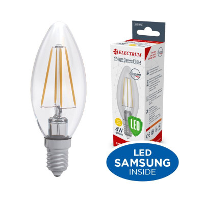 Лампа світлодіодна свічка ретро Electrum Filament 4W E14 3000K (A-LC-1942) Лампа світлодіодна свічка ретро Electrum Filament 4W E14 3000K (A-LC-1942)