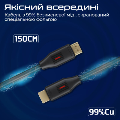 Кабель Promate ProLink HDMI - HDMI v.2.0 (M/M), 1.5 м, Black (prolink4k60-150) Кабель Promate ProLink HDMI - HDMI v.2.0 (M/M), 1.5 м, Black (prolink4k60-150)