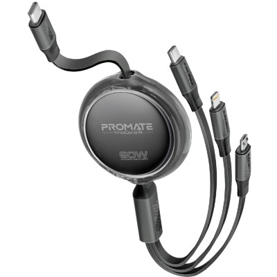 Кабель Promate USB Type-C - USB Type-C Lightning microUSB (M/M), 3A, 60W, 1.1 м, Black (triocord-r.black) Кабель Promate USB Type-C - USB Type-C Lightning microUSB (M/M), 3A, 60W, 1.1 м, Black (triocord-r.black)
