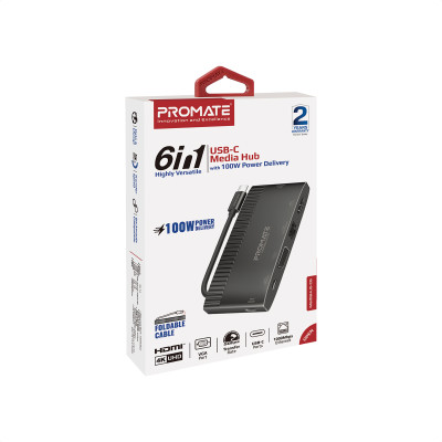 USB-хаб Promate MediaHub-C6 USB Type-C 6-в-1 Black USB-хаб Promate MediaHub-C6 USB Type-C 6-в-1 Black