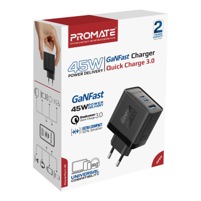 Зарядний пристрій Promate PowerPort 45W Black Зарядний пристрій Promate PowerPort 45W Black