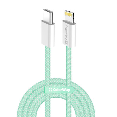 Кабель ColorWay Lightning + USB Type-C (M/M), 3.0 А, 1 м, Green (CW-CBPDCL061-G) Кабель ColorWay Lightning + USB Type-C (M/M), 3.0 А, 1 м, Green (CW-CBPDCL061-G)