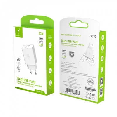 Зарядний пристрій SkyDolphin SC30 (2USB, 2.1A) White (SDMZP-000111) Зарядний пристрій SkyDolphin SC30 (2USB, 2.1A) White (SDMZP-000111)
