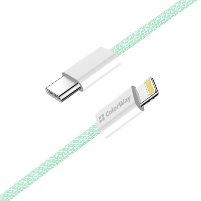 Кабель ColorWay Lightning + USB Type-C (M/M), 3.0 А, 1 м, Green (CW-CBPDCL061-G) Кабель ColorWay Lightning + USB Type-C (M/M), 3.0 А, 1 м, Green (CW-CBPDCL061-G)