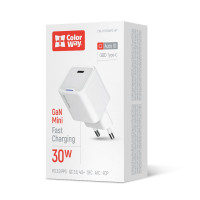Мережевий зарядний пристрій ColorWay GaN Mini 30W PD Port PPS USB-C White (CW-CHS054PD-WT) Мережевий зарядний пристрій ColorWay GaN Mini 30W PD Port PPS USB-C White (CW-CHS054PD-WT)