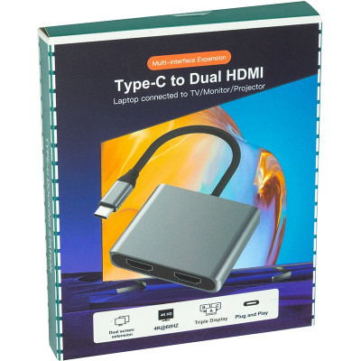 Адаптер Blueendless USB Type-C - 2xHDMI (M/F) Grey (CA913831) Адаптер Blueendless USB Type-C - 2xHDMI (M/F) Grey (CA913831)