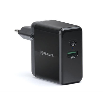 Мережевий зарядний пристрій REAL-EL CH-350 QC3.0 (2USB, 3A) Black