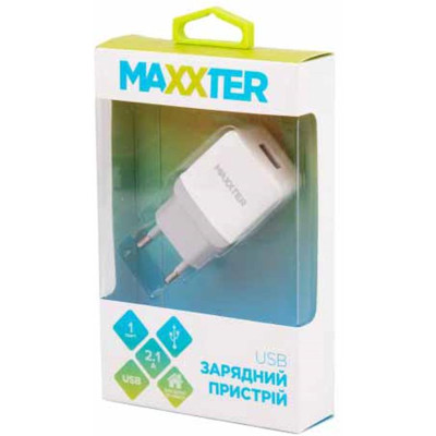 Мережевий зарядний пристрій Maxxter (1USBx2.1A) White (UC-24A) Мережевий зарядний пристрій Maxxter (1USBx2.1A) White (UC-24A)