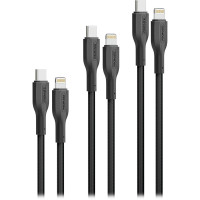 Комплект кабелів Promate USB Type-C - Lightning (M/M), 3A, 27W, 0.3 м, 1.2 м, 2 м Black (cablekit-ci)