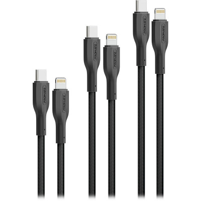 Комплект кабелів Promate USB Type-C - Lightning (M/M), 3A, 27W, 0.3 м, 1.2 м, 2 м Black (cablekit-ci) Комплект кабелів Promate USB Type-C - Lightning (M/M), 3A, 27W, 0.3 м, 1.2 м, 2 м Black (cablekit-ci)