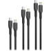Комплект кабелів Promate USB Type-C - Lightning (M/M), 3A, 27W, 0.3 м, 1.2 м, 2 м Black (cablekit-ci)