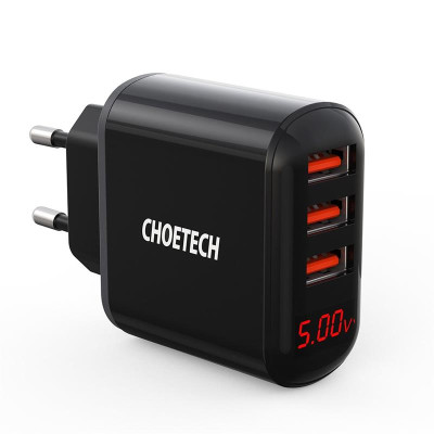 Мережевий зарядний пристрій Choetech (3USBх2.4A) Black (Q5009-EU) Мережевий зарядний пристрій Choetech (3USBх2.4A) Black (Q5009-EU)