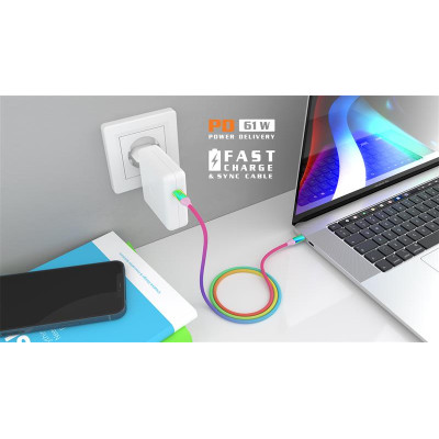 Кабель REAL-EL Premium USB Type-C - USB Type-C (M/M), 1 м, Rainbow (EL123500053) Кабель REAL-EL Premium USB Type-C - USB Type-C (M/M), 1 м, Rainbow (EL123500053)